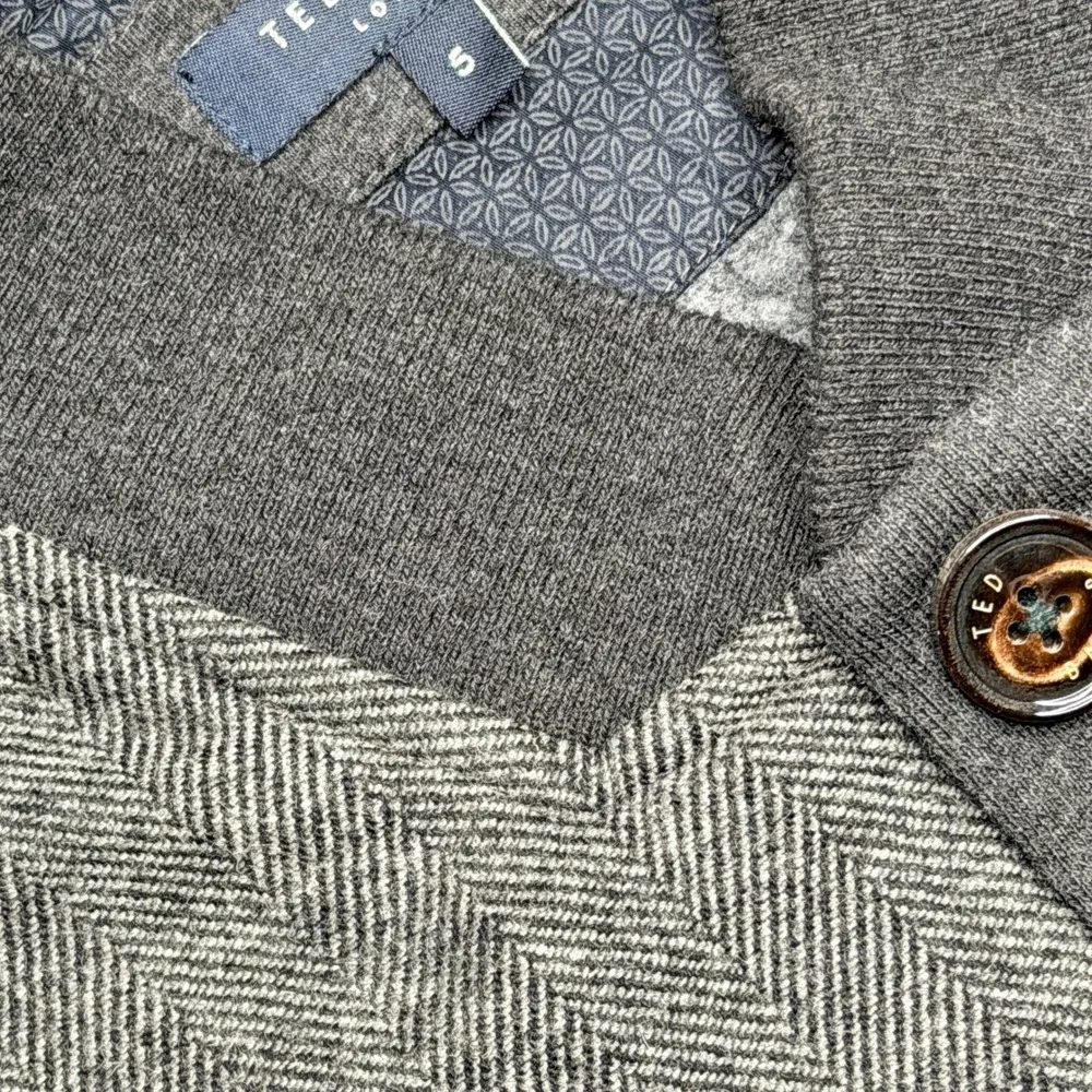 Ted Baker Bomber Jacket Mens 5 XL Gray Herringbone Wool Blend Zip Front Hybrid